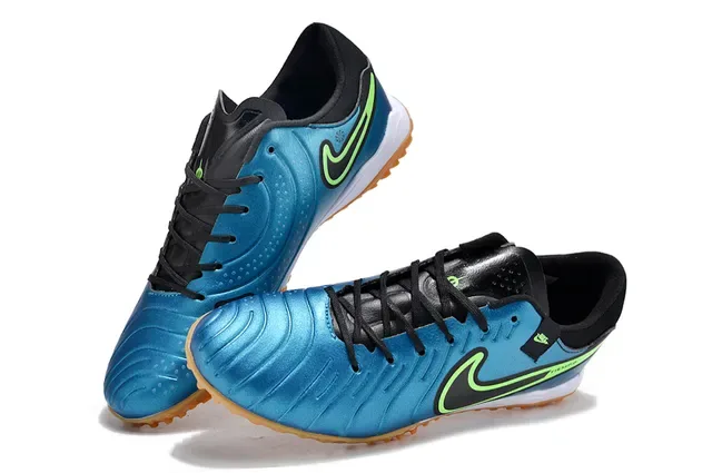 Nike Chaussures de football indoor en synthétique bleu vert métallique avec bande accent néon 2