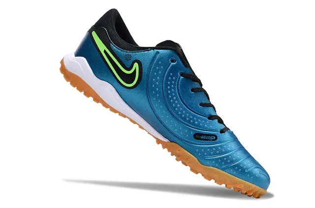 Nike Chaussures de football indoor en synthétique bleu vert métallique avec bande accent néon 3