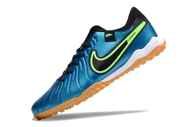 Nike Chaussures de football indoor en synthétique bleu vert métallique avec bande accent néon 4
