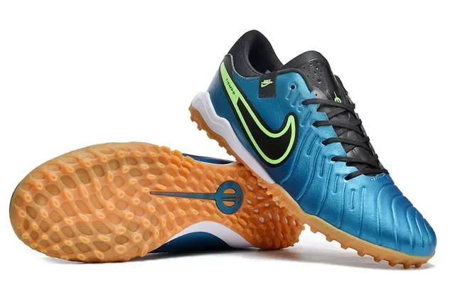 Nike Chaussures de football indoor en synthétique bleu vert métallique avec bande accent néon 5