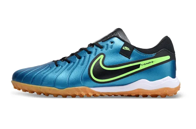 Nike Chaussures de football indoor en synthétique bleu vert métallique avec bande accent néon 7