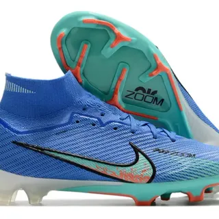 Nike Blue High-Cut Knit Upper Translucent Zoom Heel Unit Firm-Ground Soccer Shoes