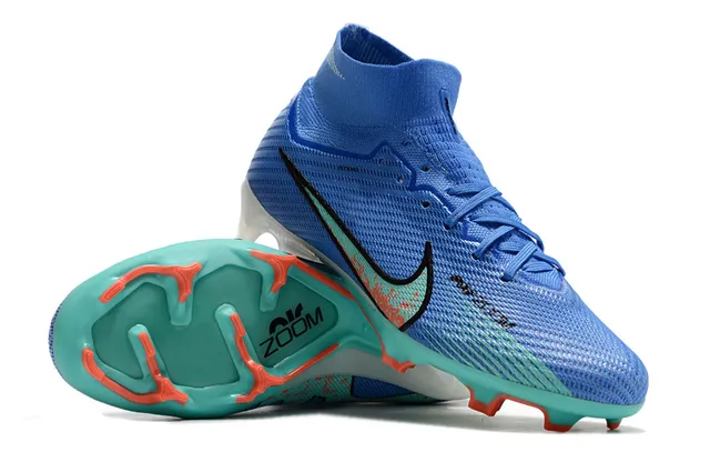 Nike Blue High-Cut Knit Upper Translucent Zoom Heel Unit Firm-Ground Soccer Shoes 2
