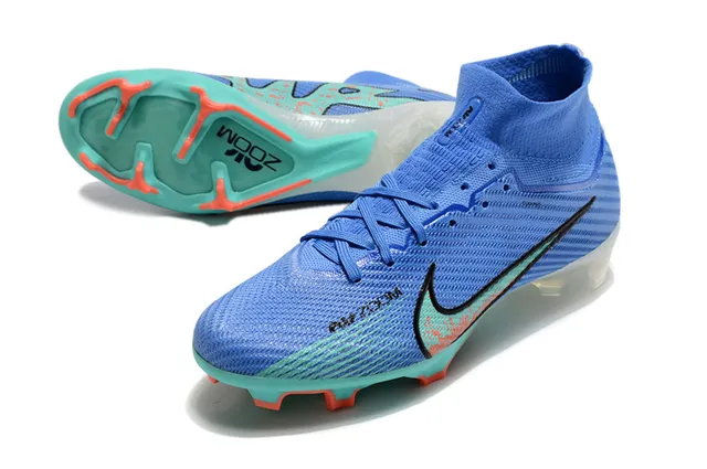 Nike Blue High-Cut Knit Upper Translucent Zoom Heel Unit Firm-Ground Soccer Shoes 3