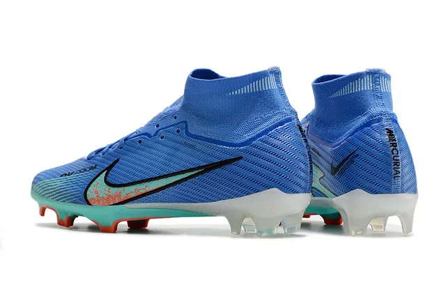 Nike Blue High-Cut Knit Upper Translucent Zoom Heel Unit Firm-Ground Soccer Shoes 4