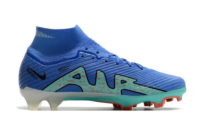 Nike Blue High-Cut Knit Upper Translucent Zoom Heel Unit Firm-Ground Soccer Shoes 5