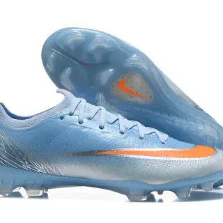 Nike Blue Orange Low-Cut Sock-Fit Upper Textured Synthetic Knit Firm-Ground Soccer Shoes