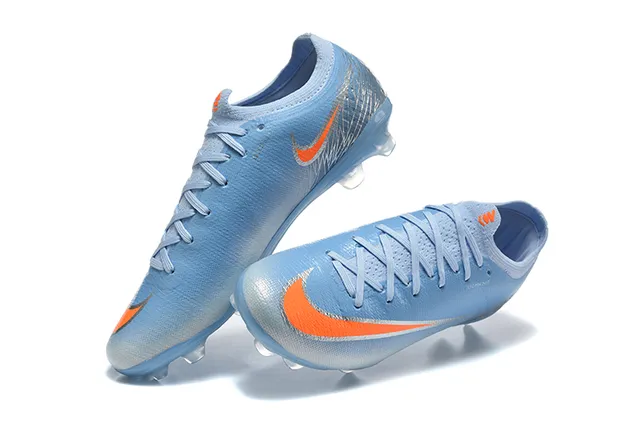 Nike Blue Orange Low-Cut Sock-Fit Upper Textured Synthetic Knit Firm-Ground Soccer Shoes 2