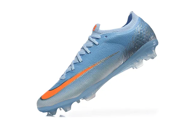 Nike Blue Orange Low-Cut Sock-Fit Upper Textured Synthetic Knit Firm-Ground Soccer Shoes 4