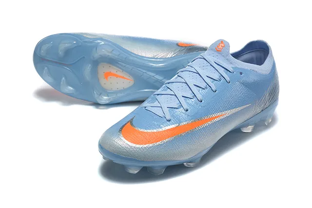 Nike Blue Orange Low-Cut Sock-Fit Upper Textured Synthetic Knit Firm-Ground Soccer Shoes 6