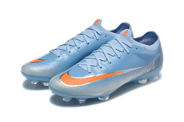 Nike Blue Orange Low-Cut Sock-Fit Upper Textured Synthetic Knit Firm-Ground Soccer Shoes 8