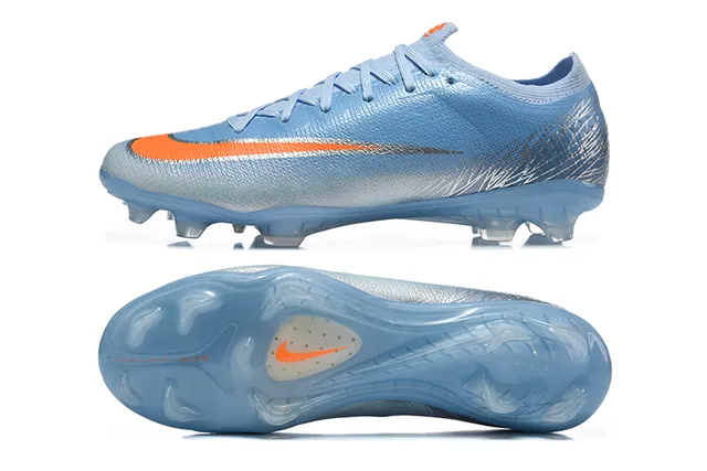 Nike Blue Orange Low-Cut Sock-Fit Upper Textured Synthetic Knit Firm-Ground Soccer Shoes 9
