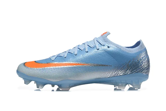 Nike Blue Orange Low-Cut Sock-Fit Upper Textured Synthetic Knit Firm-Ground Soccer Shoes 10
