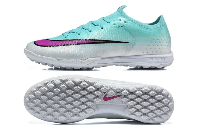 Nike Chaussures de Football Bleues Roses avec Upper en Knit, Gradiente Aqua-To-White pour Turf 9