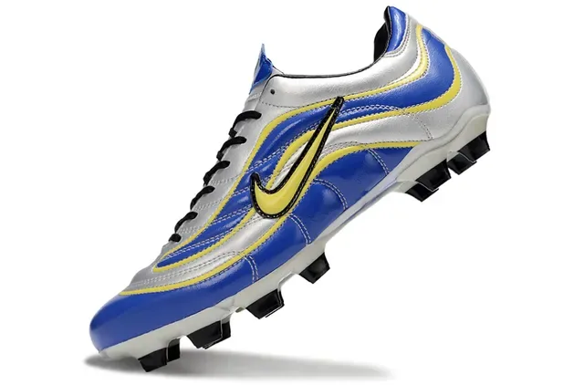 Nike Chaussures de football bleu argent low-cut upper synthétique superpositions motif ondulé terrain ferme 2