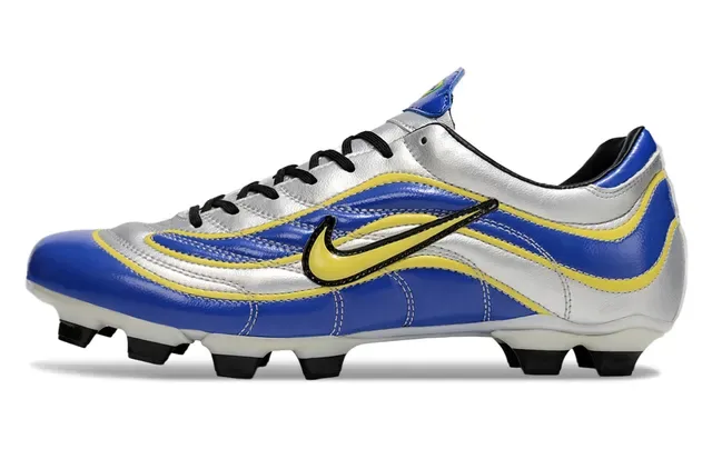 Nike Chaussures de football bleu argent low-cut upper synthétique superpositions motif ondulé terrain ferme 6