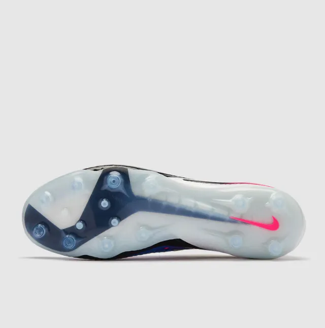 Nike Blue White Ribbed Flyknit Upper Asymmetrical Black Overlay Firm-Ground Soccer Shoes 4