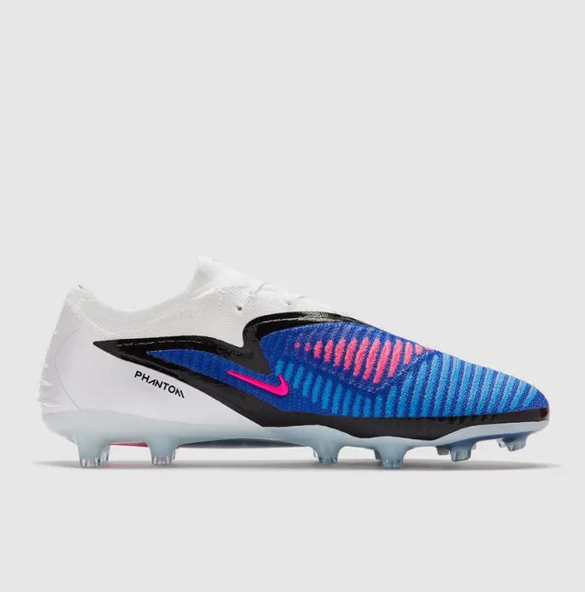 Nike Blue White Ribbed Flyknit Upper Asymmetrical Black Overlay Firm-Ground Soccer Shoes 5