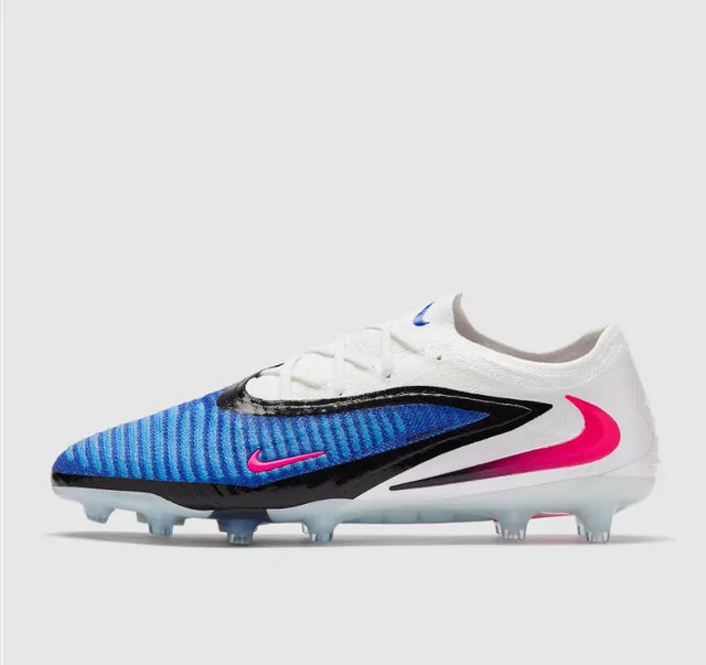 Nike Blue White Ribbed Flyknit Upper Asymmetrical Black Overlay Firm-Ground Soccer Shoes 6