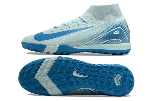 Nike Chaussures de football Turf avec col de chaussette et upper de knit texturé bleu et blanc 5