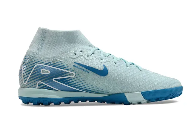 Nike Chaussures de football Turf avec col de chaussette et upper de knit texturé bleu et blanc 7