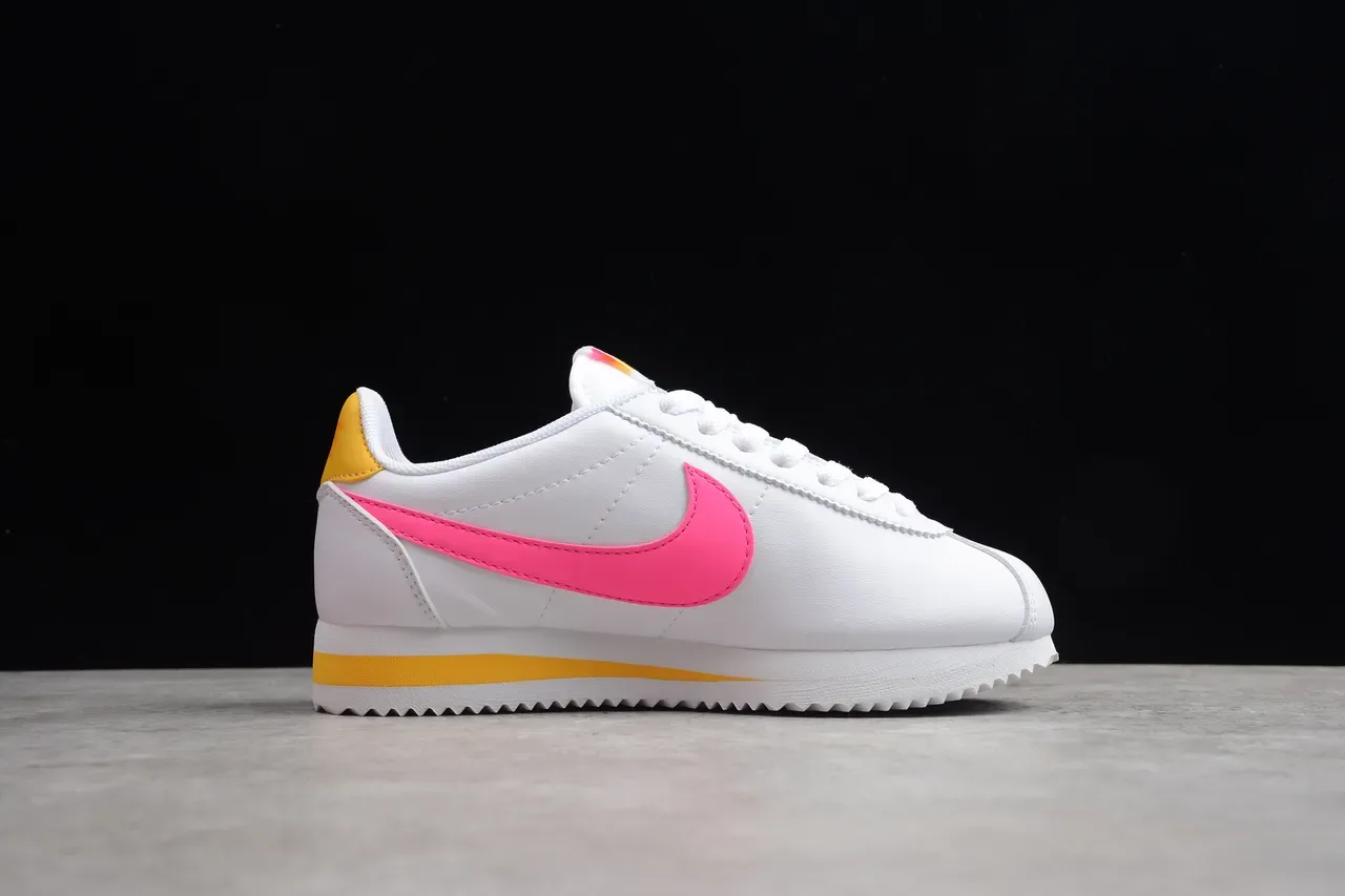 Nike Cortez White Pink Yellow Lifestyle Sneakers 5