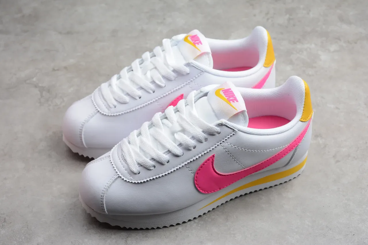 Nike Cortez White Pink Yellow Lifestyle Sneakers 16