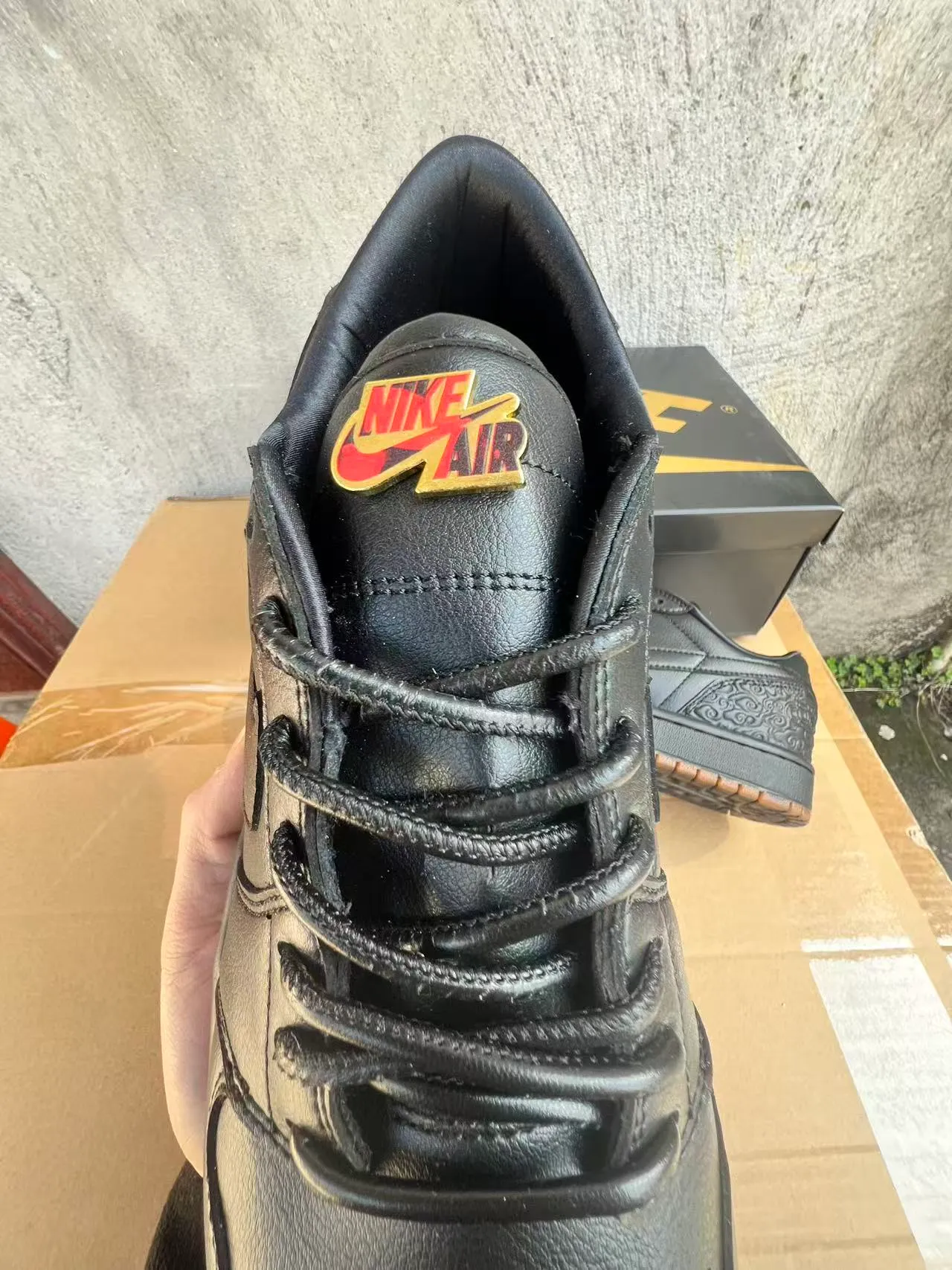 Nike Dunk Low Black Embossed Heel Lifestyle Sneakers 4