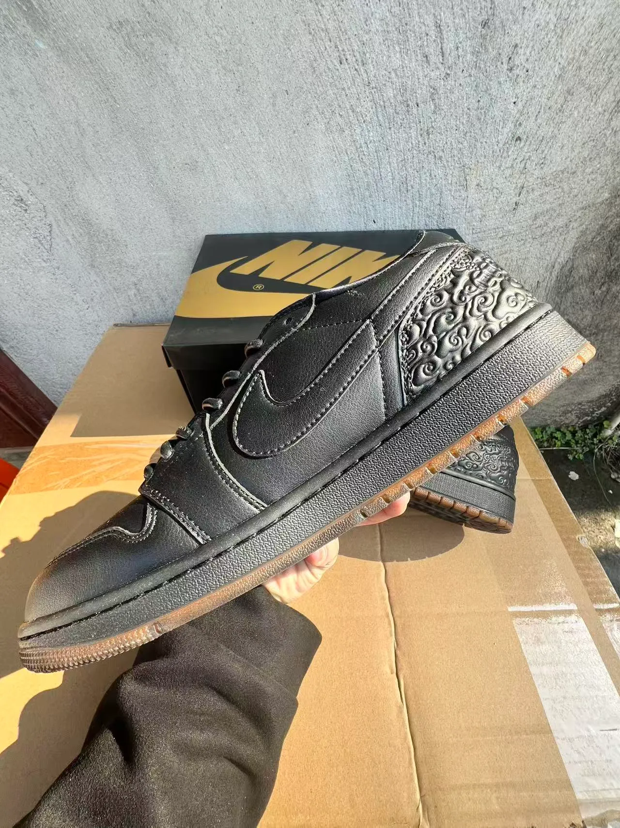 Nike Dunk Low Black Embossed Heel Lifestyle Sneakers 5
