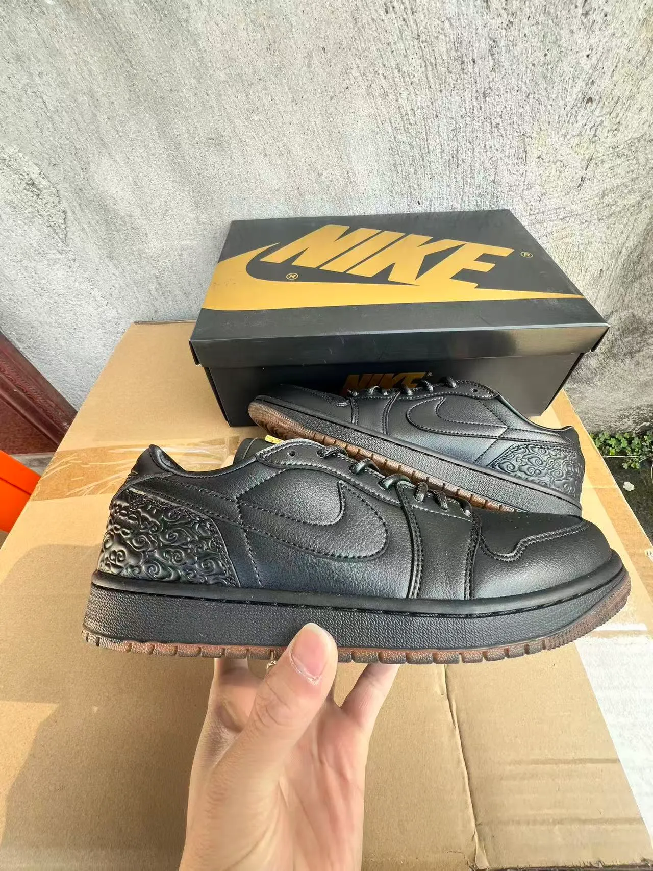Nike Dunk Low Black Embossed Heel Lifestyle Sneakers 7