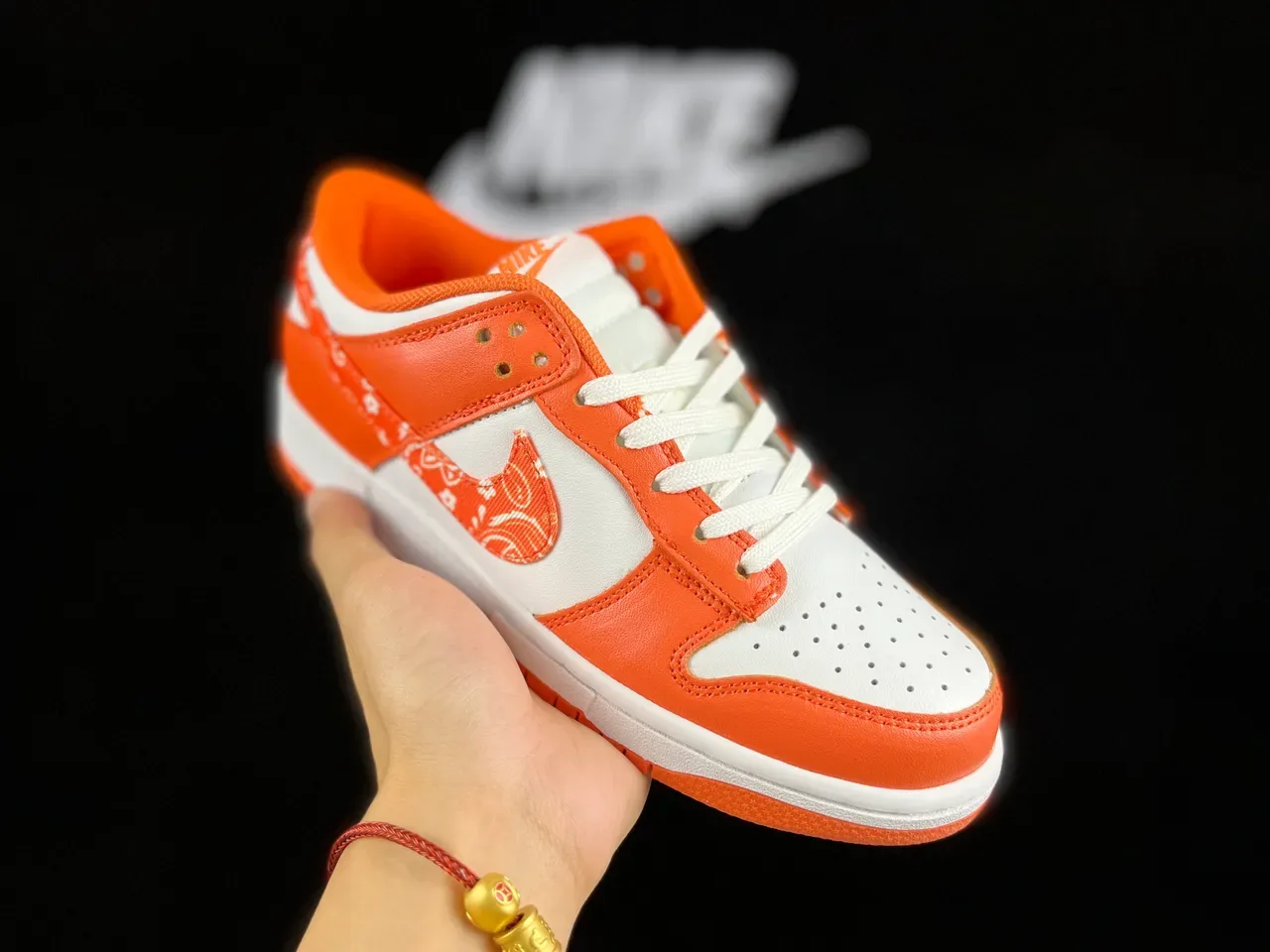 Nike Dunk Low Orange Bandana Print Lifestyle Sneakers 9