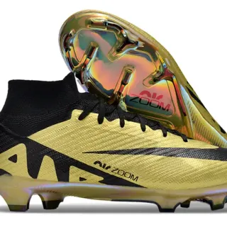 Nike Gold Black Metallic Upper Synthetic Overlays Firm-Ground Soccer Shoes