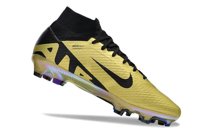 Nike Gold Black Metallic Upper Synthetic Overlays Firm-Ground Soccer Shoes 2