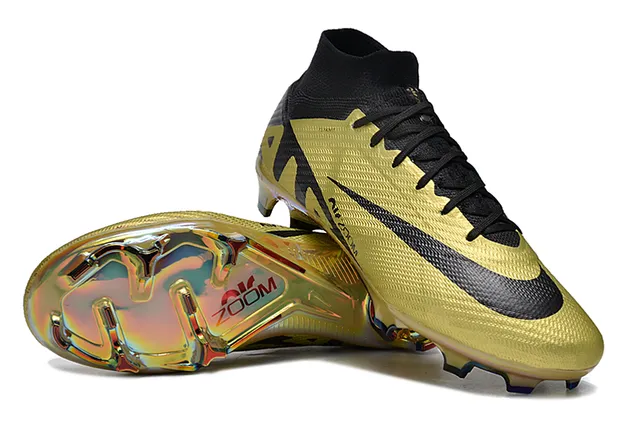 Nike Gold Black Metallic Upper Synthetic Overlays Firm-Ground Soccer Shoes 4