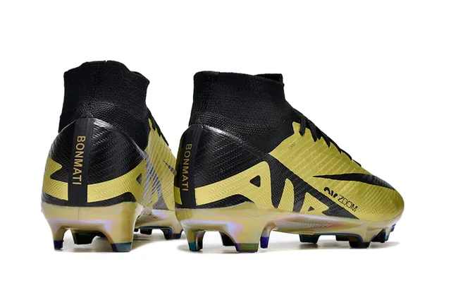Nike Gold Black Metallic Upper Synthetic Overlays Firm-Ground Soccer Shoes 5