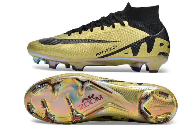 Nike Gold Black Metallic Upper Synthetic Overlays Firm-Ground Soccer Shoes 6
