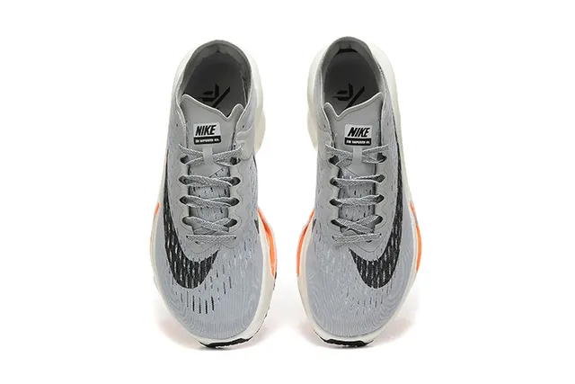 Nike Gray Orange Engineered Knit Upper Asymmetrical Sculpted Midsole Running Shoes 2