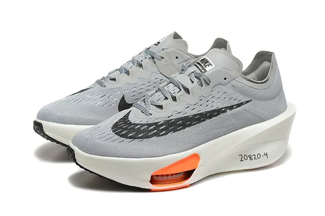 Nike Gray Orange Engineered Knit Upper Asymmetrical Sculpted Midsole Running Shoes 3