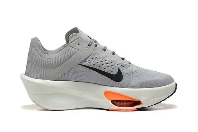 Nike Gray Orange Engineered Knit Upper Asymmetrical Sculpted Midsole Running Shoes 6