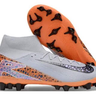 Nike Gray Orange High-Cut Sock-Fit Collar Asymmetric Lacing Firm-Ground Soccer Shoes