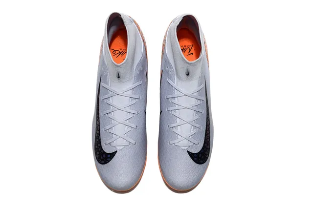 Nike Gray Orange High-Cut Sock-Fit Collar Asymmetric Lacing Firm-Ground Soccer Shoes 2