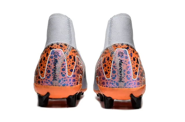 Nike Gray Orange High-Cut Sock-Fit Collar Asymmetric Lacing Firm-Ground Soccer Shoes 4