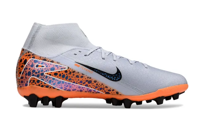 Nike Gray Orange High-Cut Sock-Fit Collar Asymmetric Lacing Firm-Ground Soccer Shoes 7