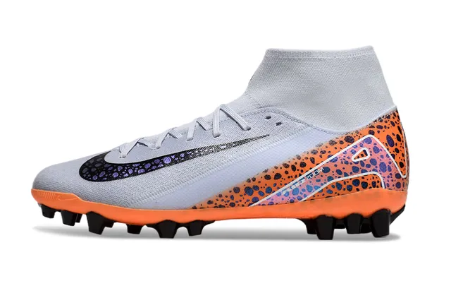 Nike Gray Orange High-Cut Sock-Fit Collar Asymmetric Lacing Firm-Ground Soccer Shoes 8