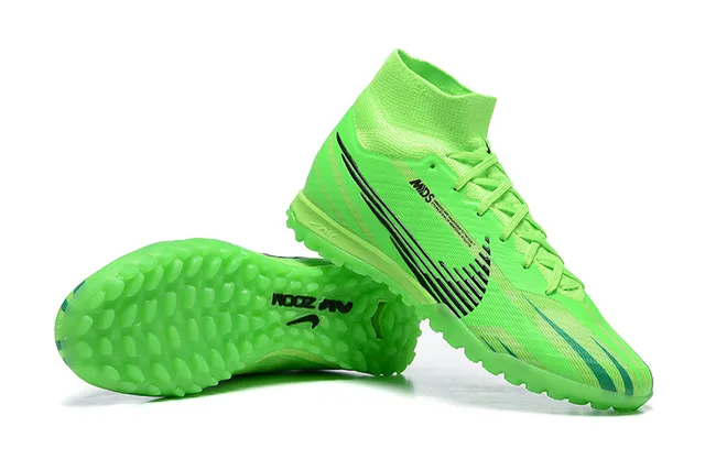 Nike Green Black High-Cut Sock-Fit Collar Neon Lime Synthetic Upper Turf Soccer Shoes 2