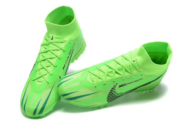 Nike Green Black High-Cut Sock-Fit Collar Neon Lime Synthetic Upper Turf Soccer Shoes 3