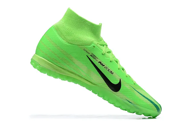 Nike Green Black High-Cut Sock-Fit Collar Neon Lime Synthetic Upper Turf Soccer Shoes 4