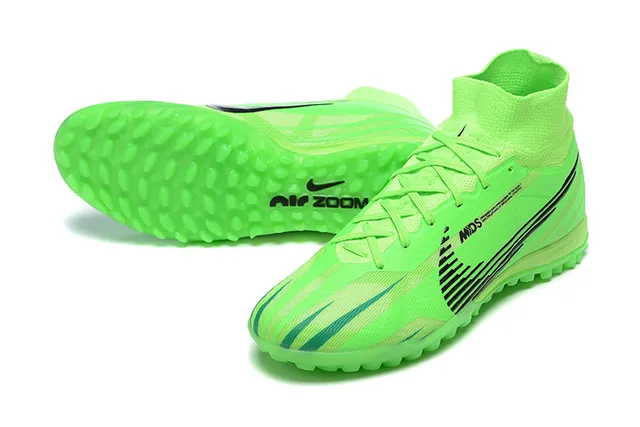 Nike Green Black High-Cut Sock-Fit Collar Neon Lime Synthetic Upper Turf Soccer Shoes 6