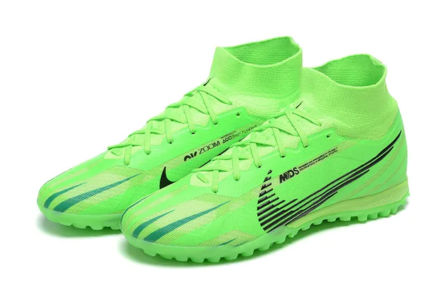 Nike Green Black High-Cut Sock-Fit Collar Neon Lime Synthetic Upper Turf Soccer Shoes 7