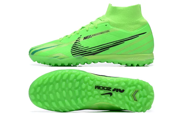 Nike Green Black High-Cut Sock-Fit Collar Neon Lime Synthetic Upper Turf Soccer Shoes 8